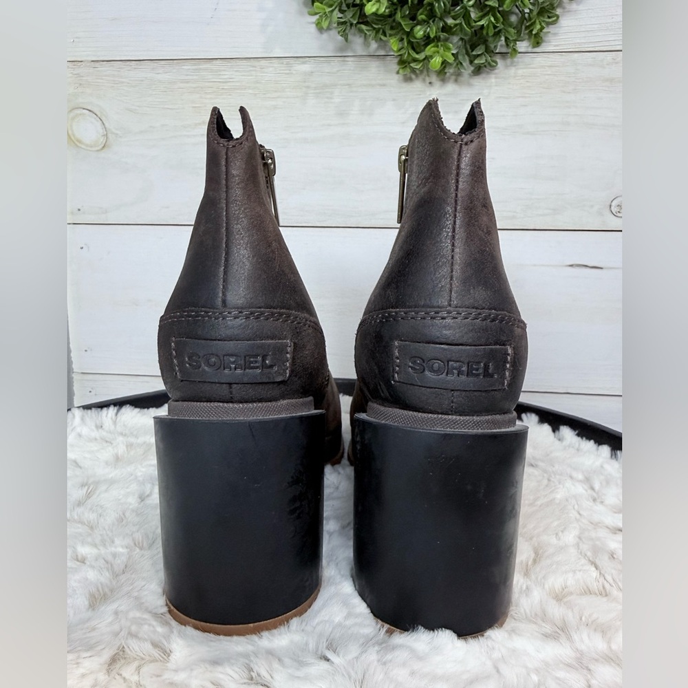 Sorel Blake Waterproof Leather Ankle Booties Blackened Brown Size 10 EUC - Picture 3 of 8